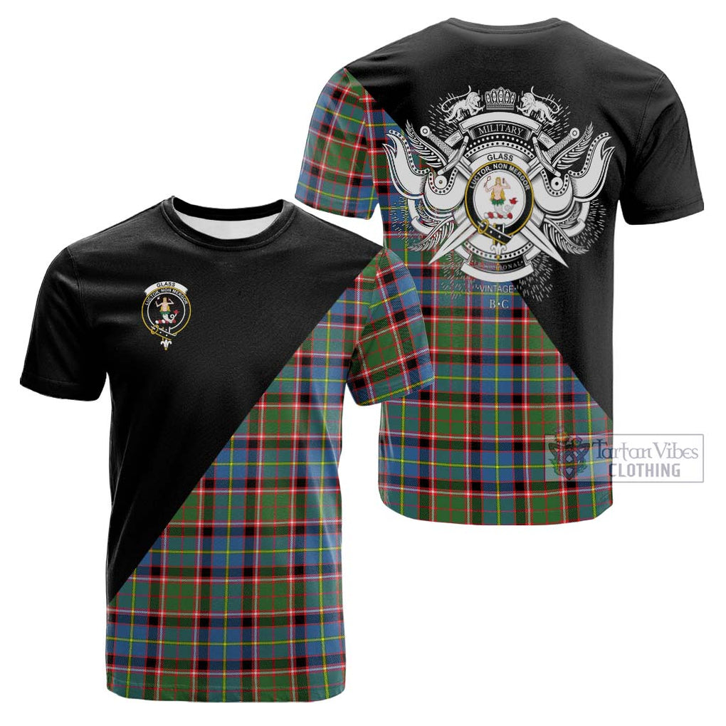 Tartan Vibes Clothing Glass Tartan Cotton T-shirt with Family Crest and Military Logo Style