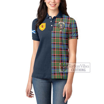 Glass Tartan Women's Polo Shirt Alba with Scottish Lion Royal Arm Half Style - Tartan Vibes Clothing