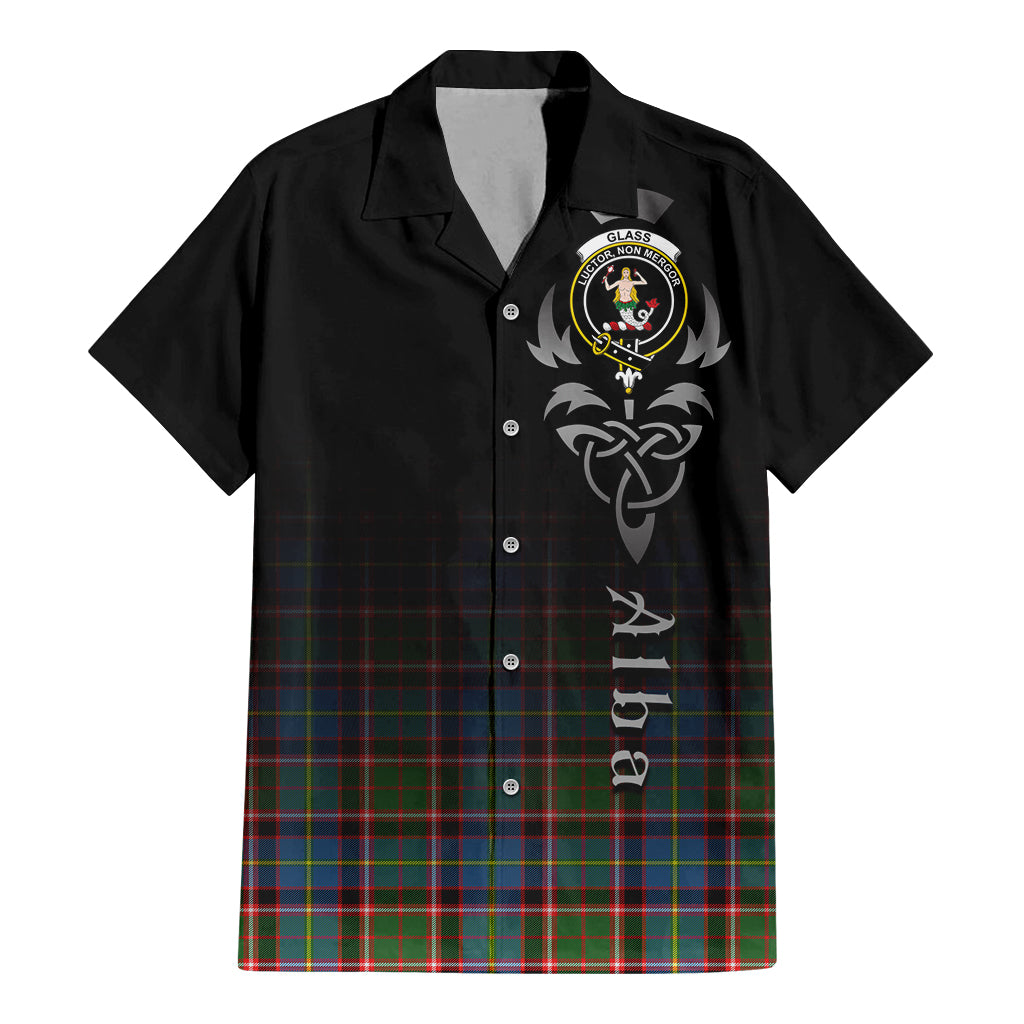 Tartan Vibes Clothing Glass Tartan Short Sleeve Button Up Featuring Alba Gu Brath Family Crest Celtic Inspired