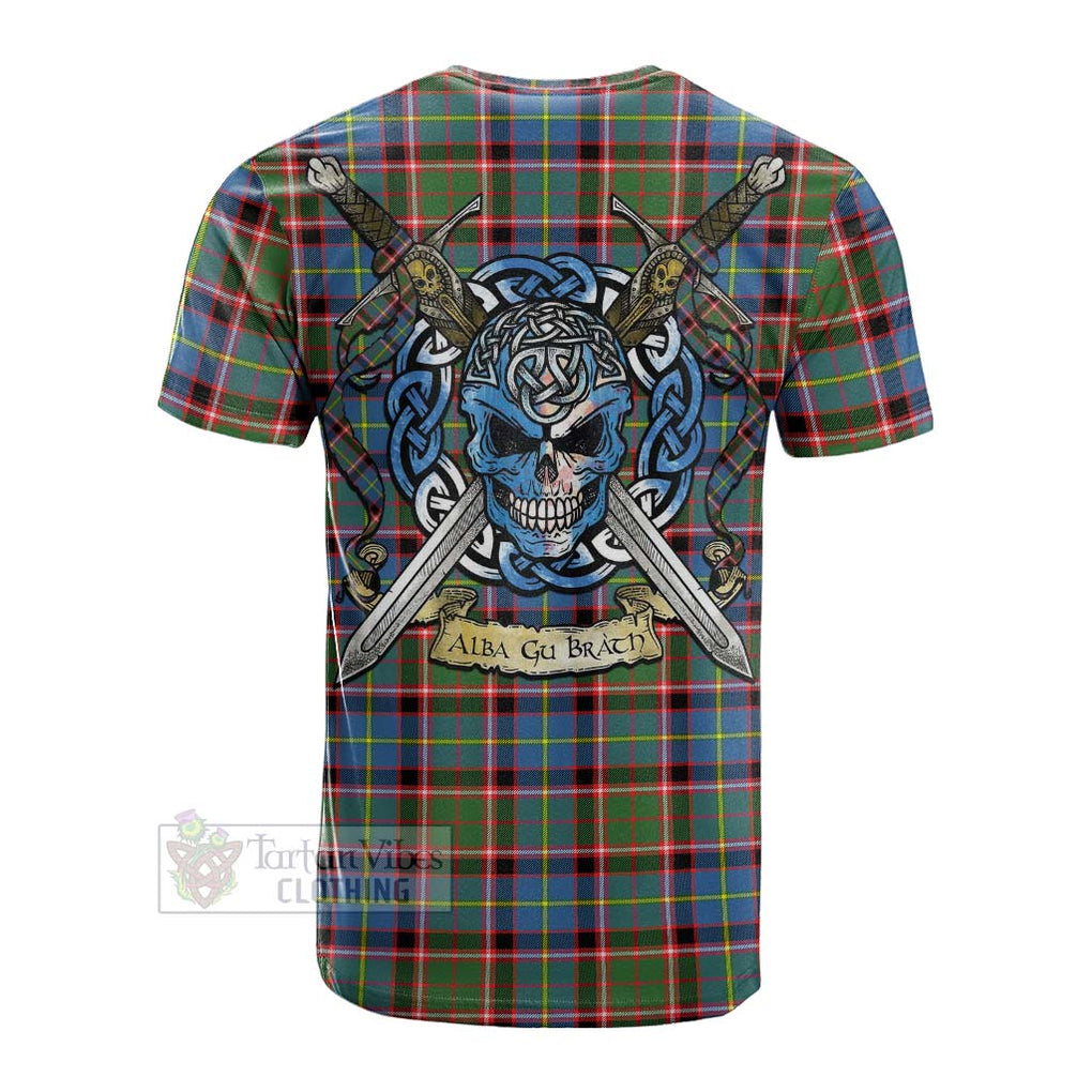 Tartan Vibes Clothing Glass Tartan Cotton T-shirt with Family Crest Celtic Skull Style