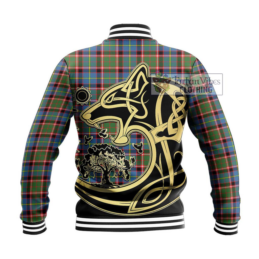 Glass Tartan Baseball Jacket with Family Crest Celtic Wolf Style - Tartan Vibes Clothing