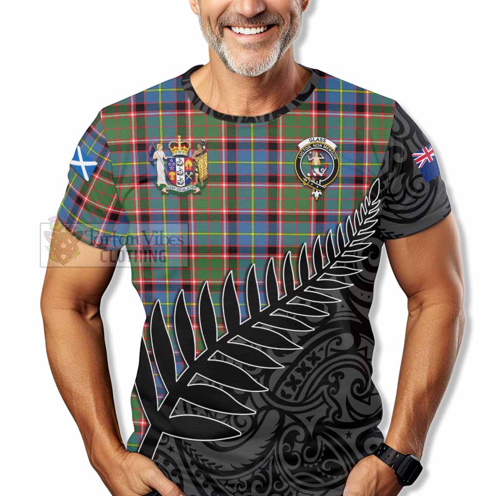 Tartan Vibes Clothing Glass Crest Tartan T-Shirt with New Zealand Silver Fern Half Style