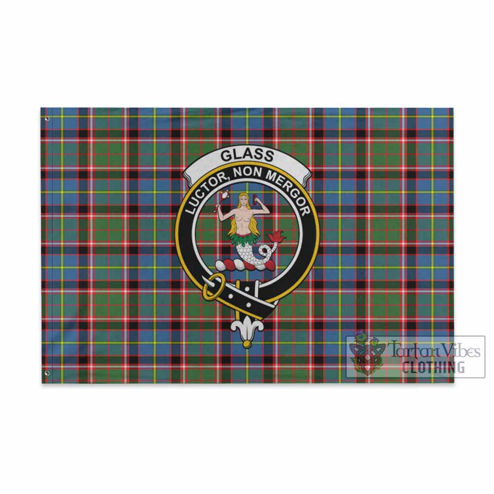 Tartan Vibes Clothing Glass Tartan House Flag with Family Crest