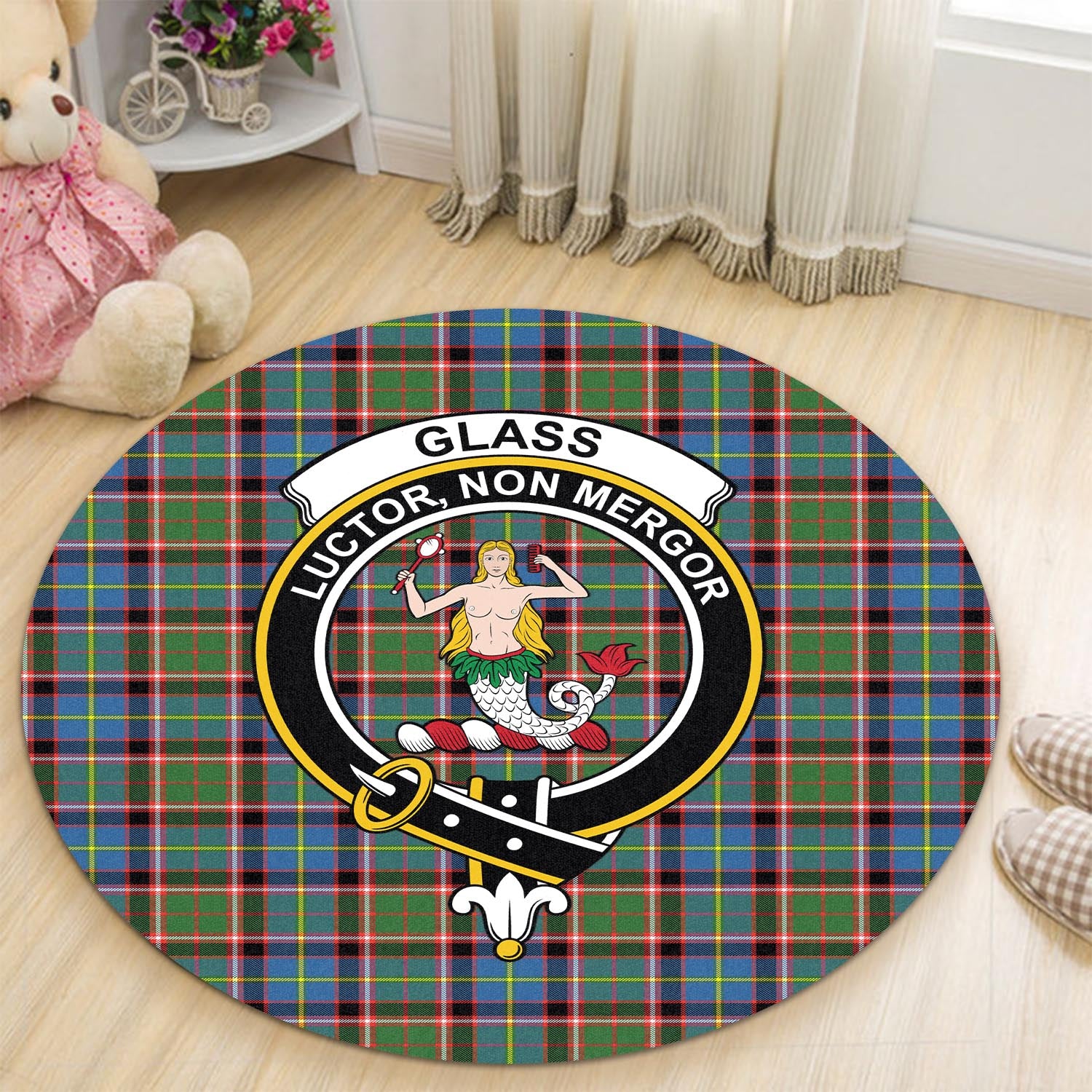 glass-tartan-round-rug-with-family-crest