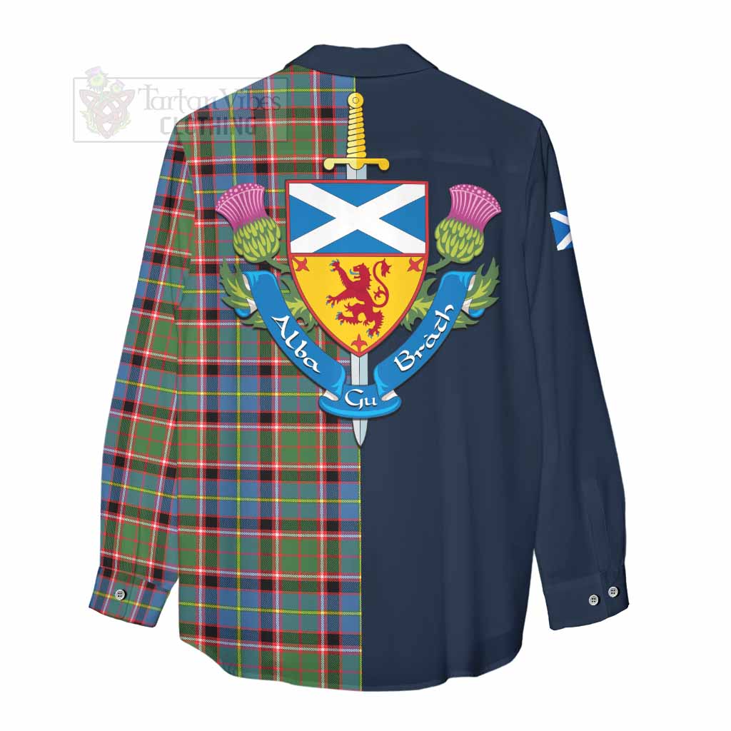 Tartan Vibes Clothing Glass Tartan Women's Casual Shirt Alba with Scottish Lion Royal Arm Half Style