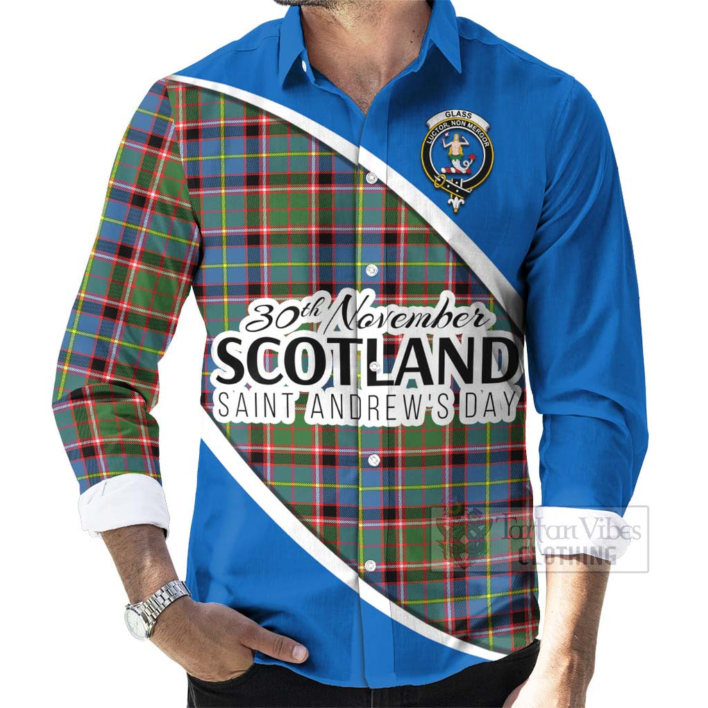 Tartan Vibes Clothing Glass Family Crest Tartan Long Sleeve Button Shirt Celebrate Saint Andrew's Day in Style