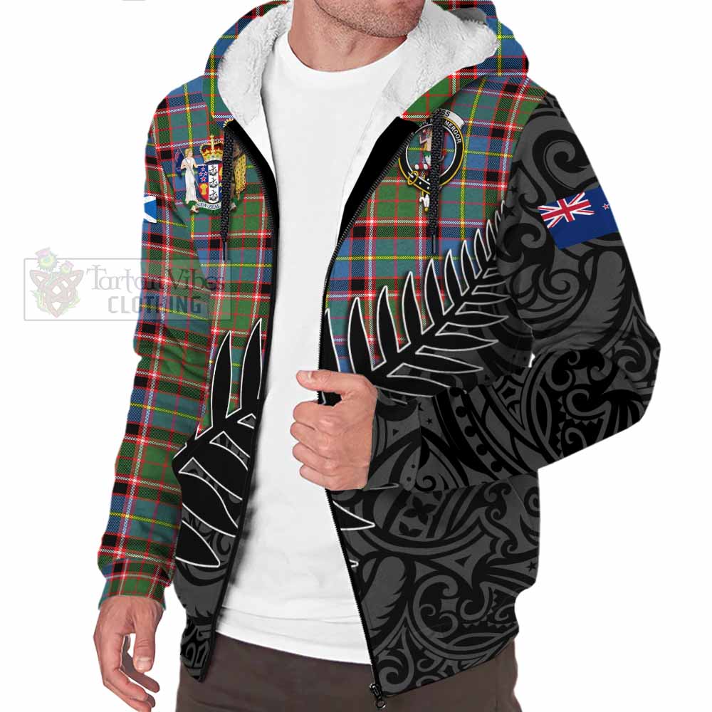 Tartan Vibes Clothing Glass Crest Tartan Sherpa Hoodie with New Zealand Silver Fern Half Style