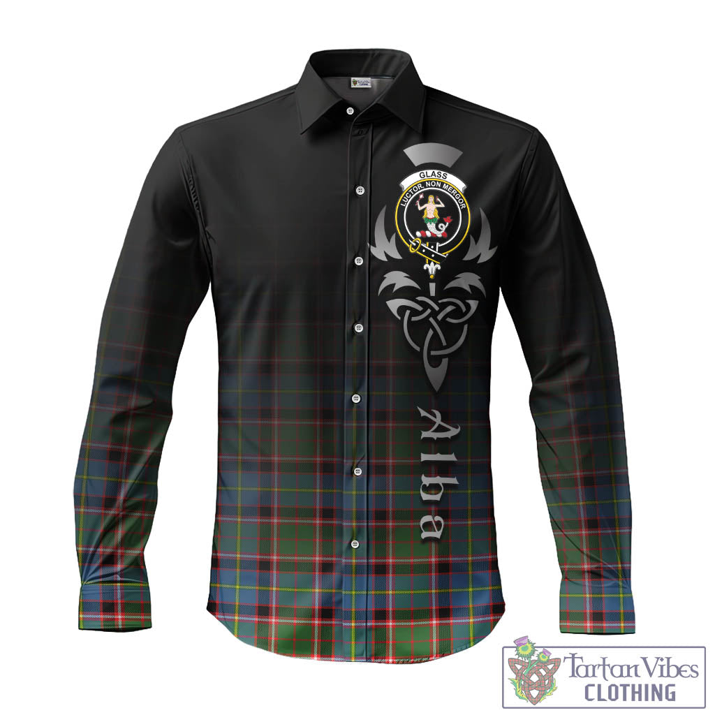 Tartan Vibes Clothing Glass Tartan Long Sleeve Button Up Featuring Alba Gu Brath Family Crest Celtic Inspired