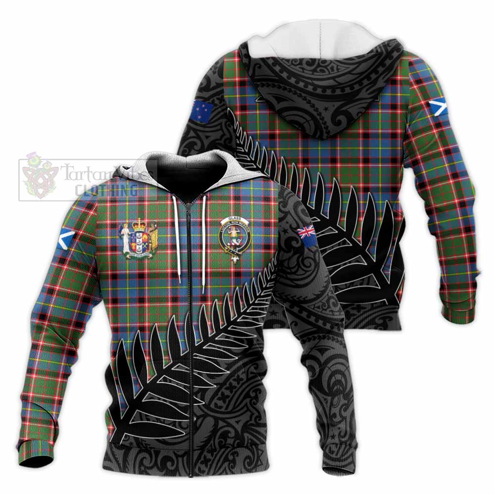 Tartan Vibes Clothing Glass Crest Tartan Knitted Hoodie with New Zealand Silver Fern Half Style