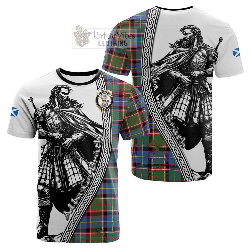 Glass Tartan Clan Crest Cotton T-shirt with Highlander Warrior Celtic Style