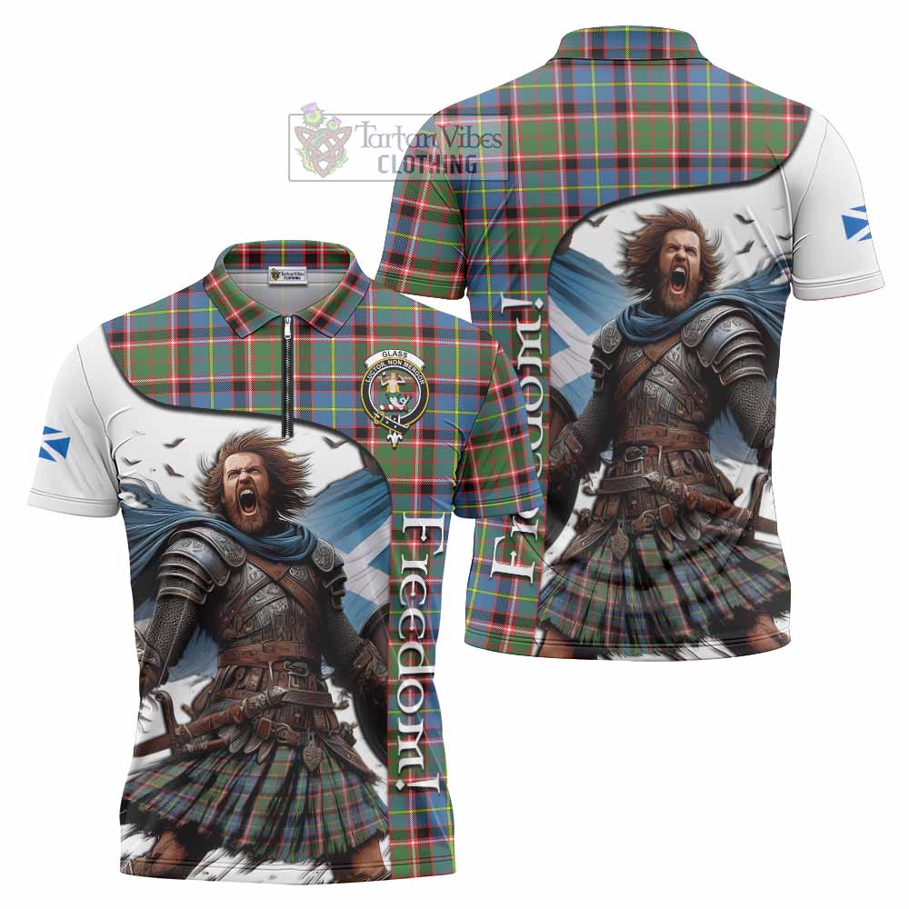 Tartan Vibes Clothing Glass Crest Tartan Zipper Polo Shirt Inspired by the Freedom of Scottish Warrior