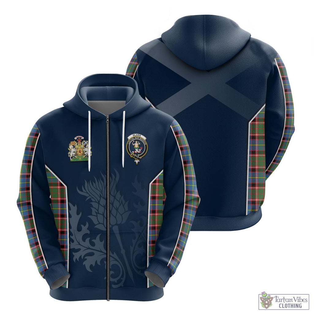 Tartan Vibes Clothing Glass Tartan Hoodie with Family Crest and Scottish Thistle Vibes Sport Style