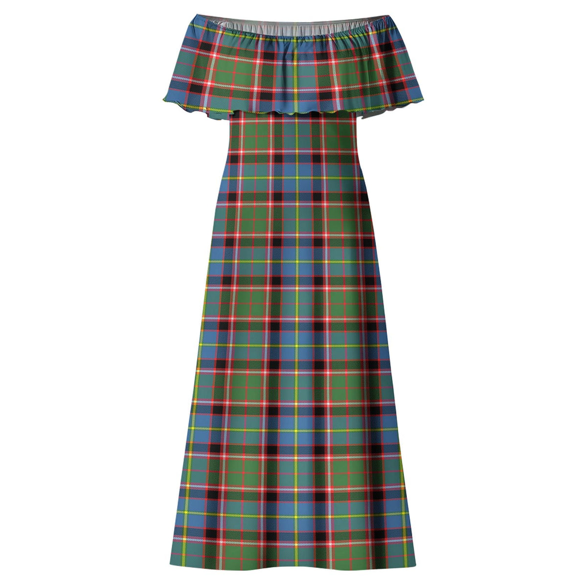 Glass Tartan Off Shoulder Long Dress - Tartan Vibes Clothing