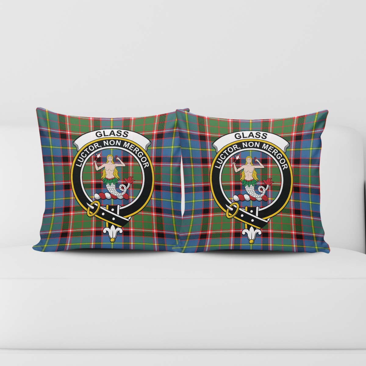 Glass Tartan Pillow Cover with Family Crest - Tartanvibesclothing