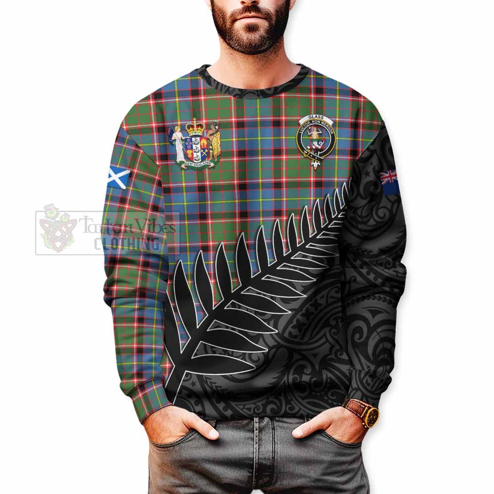 Tartan Vibes Clothing Glass Crest Tartan Sweatshirt with New Zealand Silver Fern Half Style