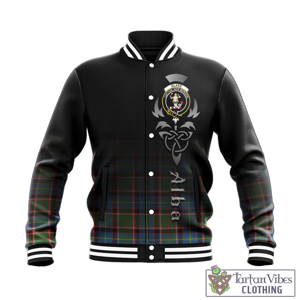 Tartan Vibes Clothing Glass Tartan Baseball Jacket Featuring Alba Gu Brath Family Crest Celtic Inspired