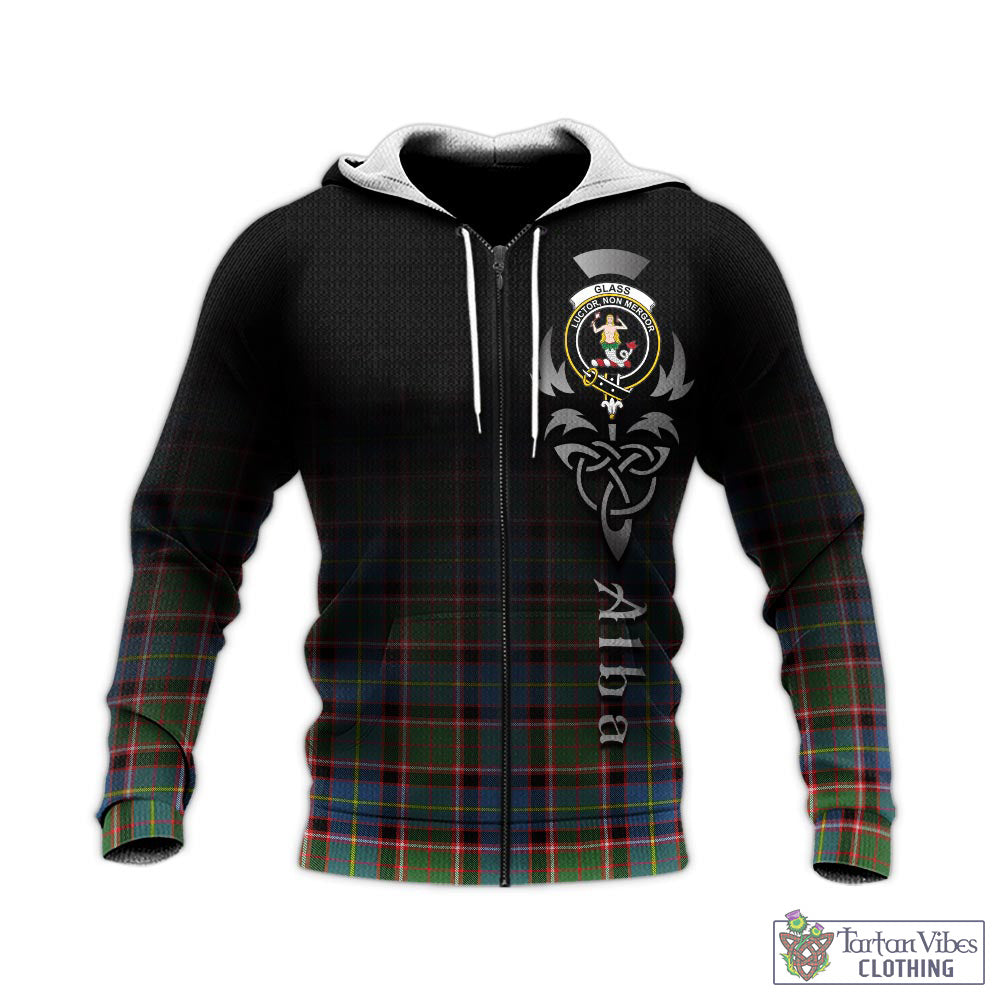 Tartan Vibes Clothing Glass Tartan Knitted Hoodie Featuring Alba Gu Brath Family Crest Celtic Inspired