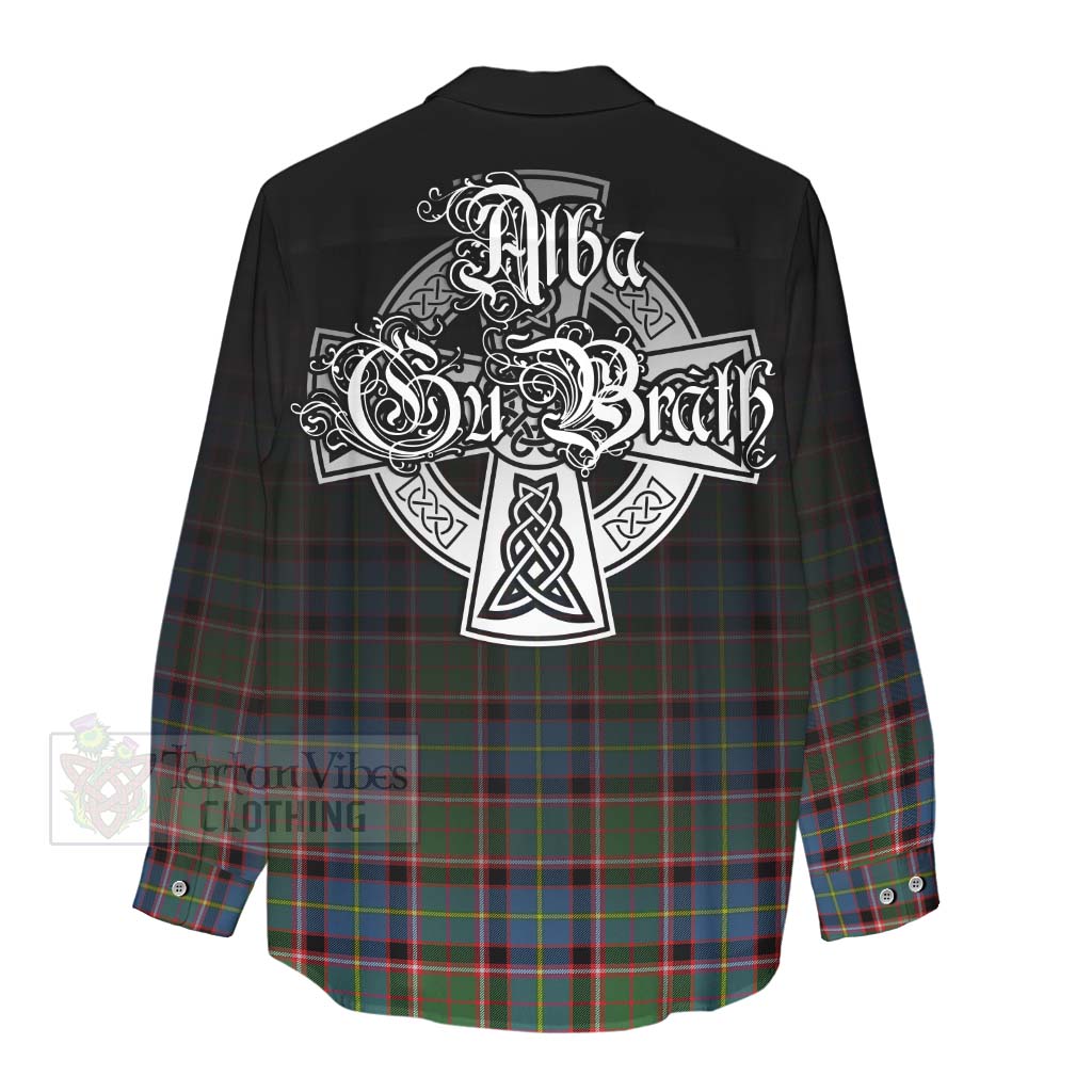 Tartan Vibes Clothing Glass Tartan Women's Casual Shirt Featuring Alba Gu Brath Family Crest Celtic Inspired