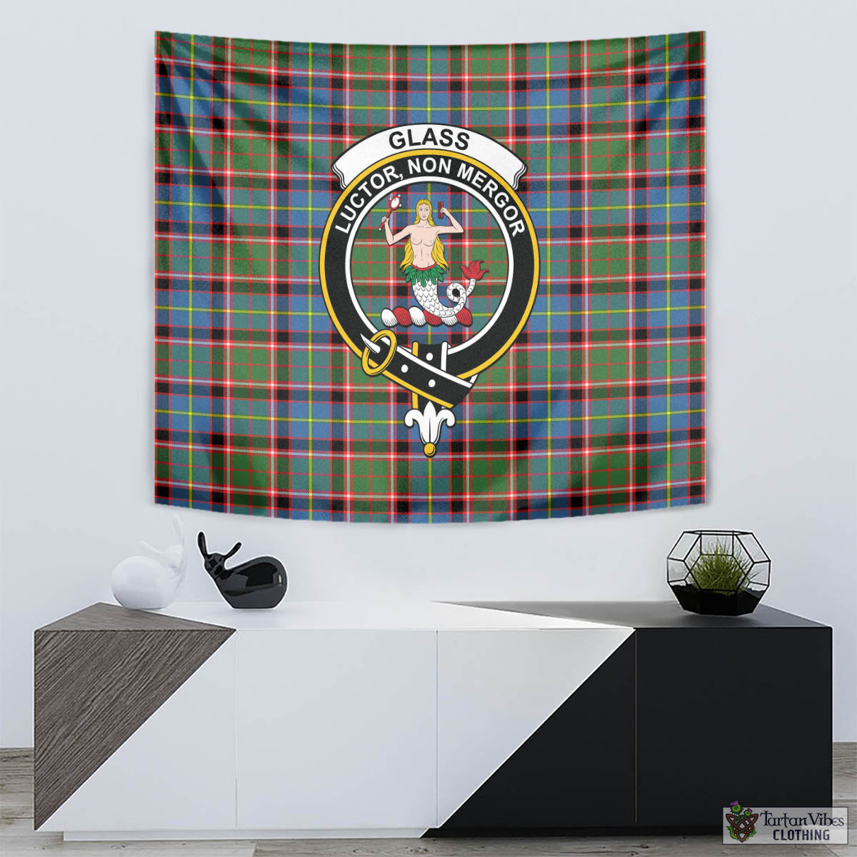 Tartan Vibes Clothing Glass Tartan Tapestry Wall Hanging and Home Decor for Room with Family Crest