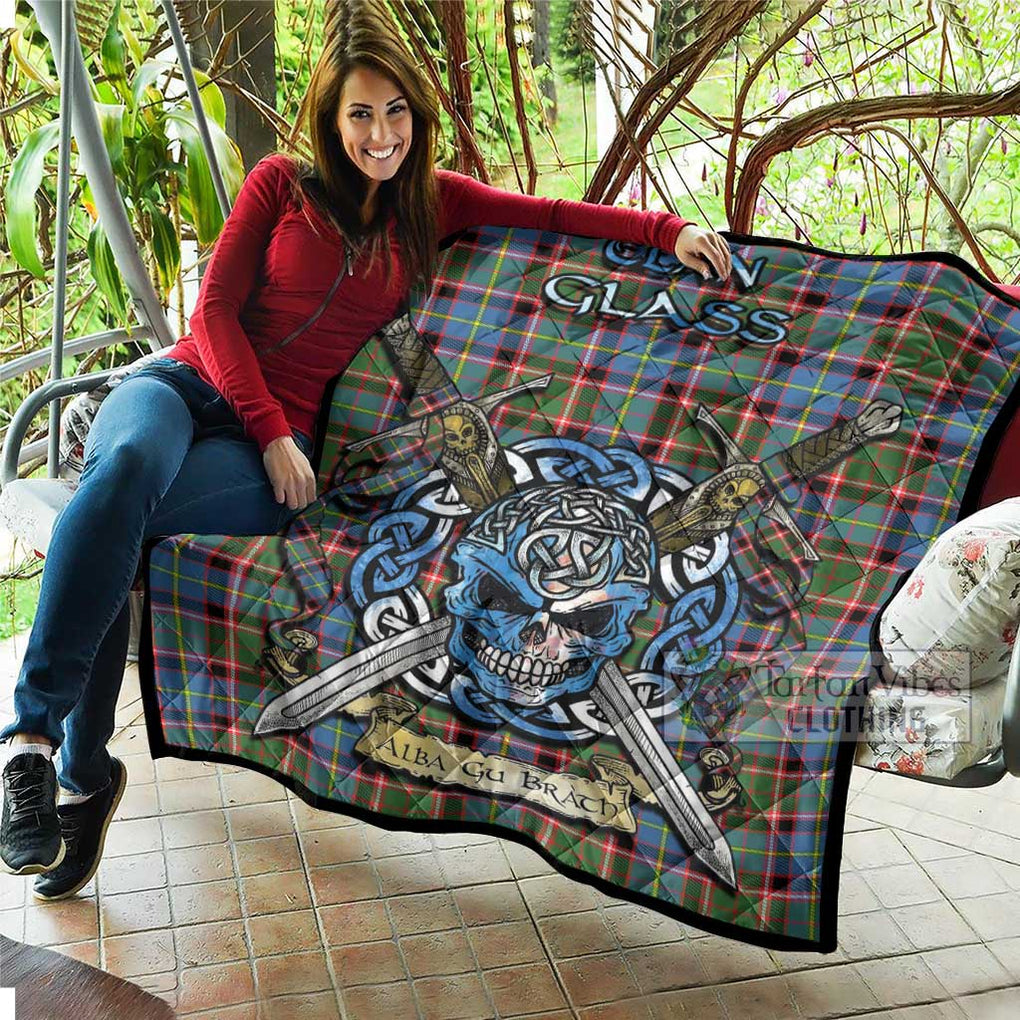 Tartan Vibes Clothing Glass Tartan Quilt with Celtic Skull Alba Gu Brath Style