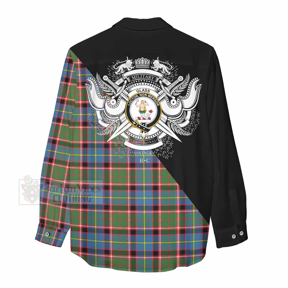 Tartan Vibes Clothing Glass Tartan Women's Casual Shirt with Family Crest and Military Logo Style