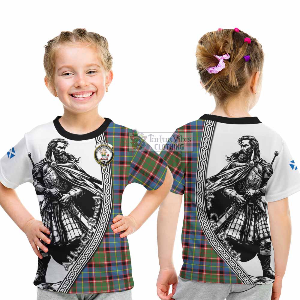 Glass Tartan Clan Crest Kid T-Shirt with Highlander Warrior Celtic Style