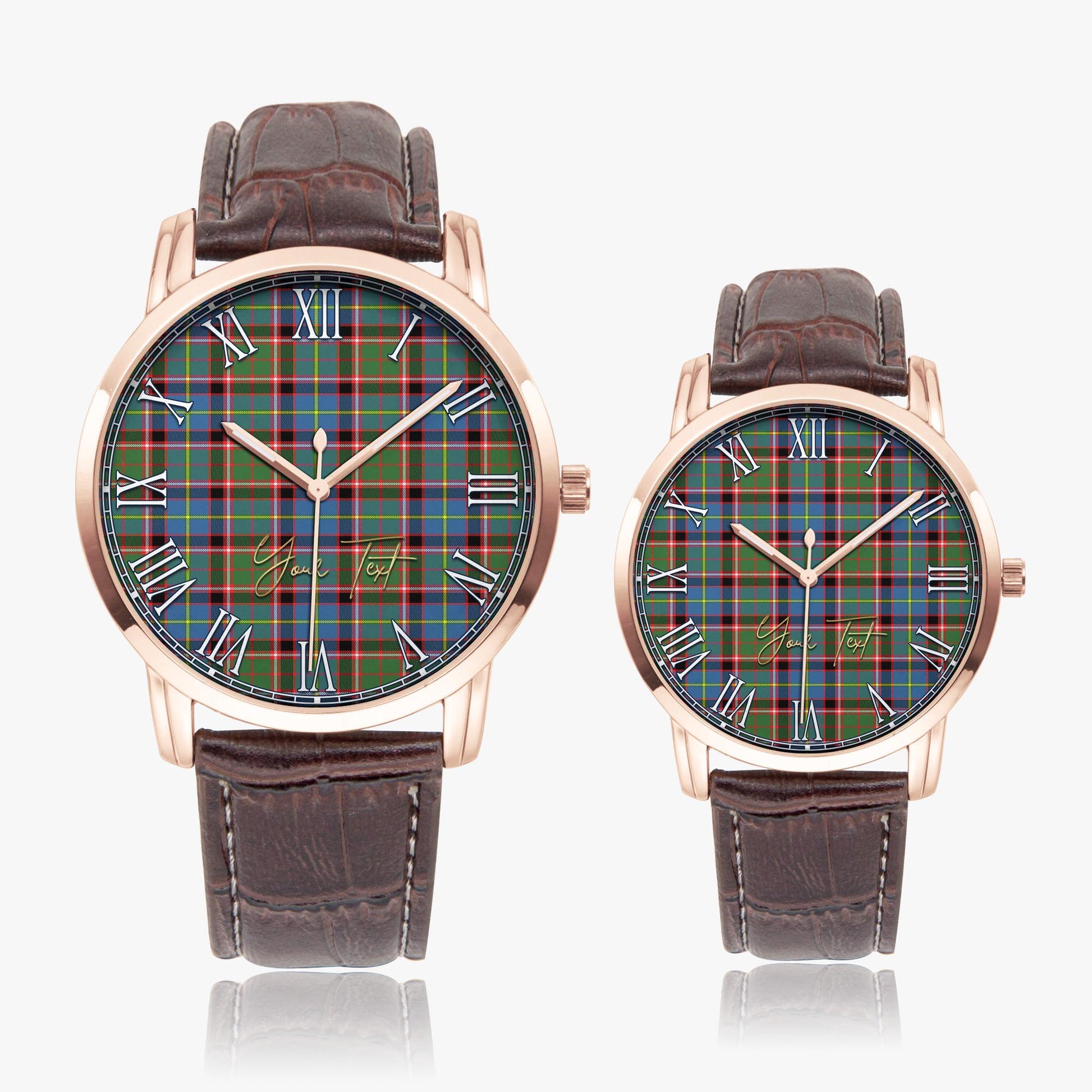 Glass Tartan Personalized Your Text Leather Trap Quartz Watch Wide Type Rose Gold Case With Brown Leather Strap - Tartanvibesclothing