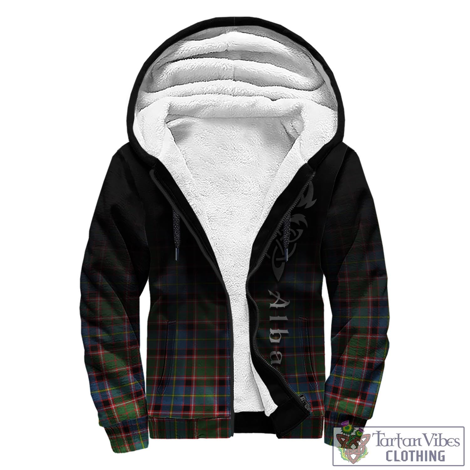 Tartan Vibes Clothing Glass Tartan Sherpa Hoodie Featuring Alba Gu Brath Family Crest Celtic Inspired