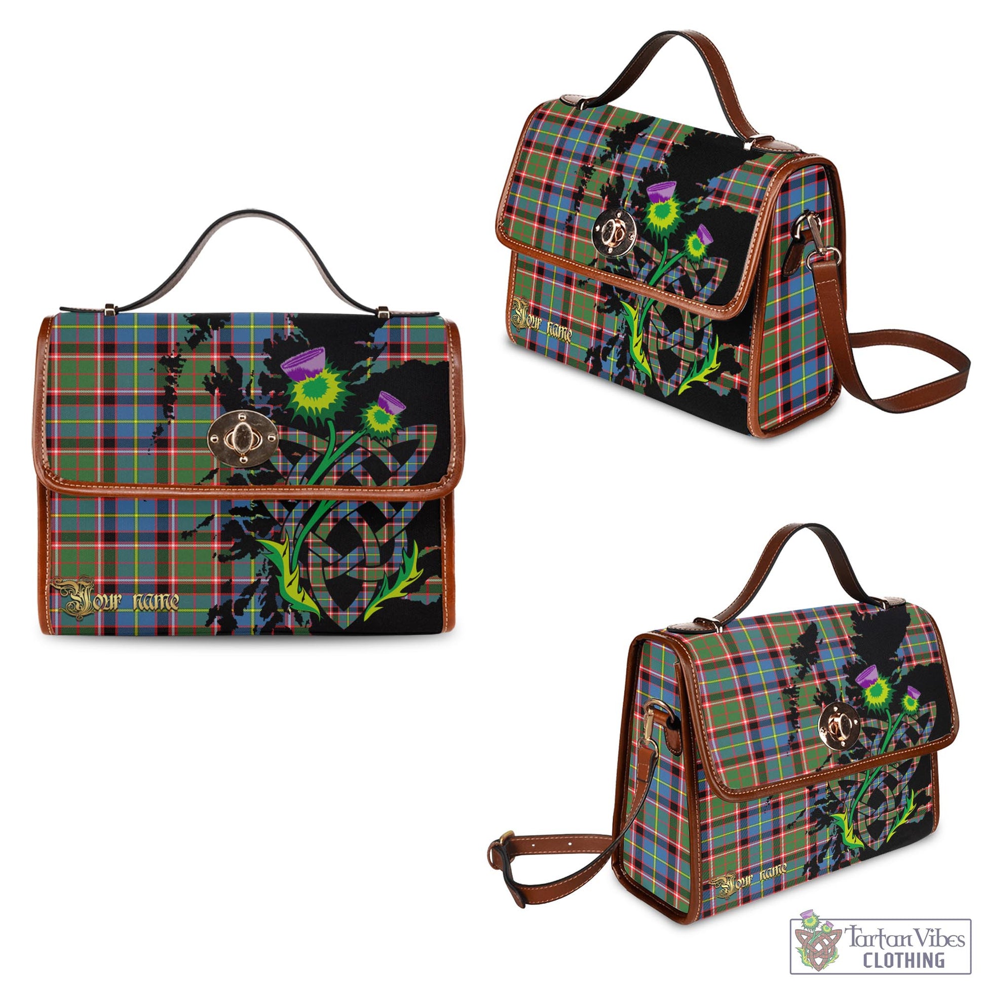 Tartan Vibes Clothing Glass Tartan Waterproof Canvas Bag with Scotland Map and Thistle Celtic Accents