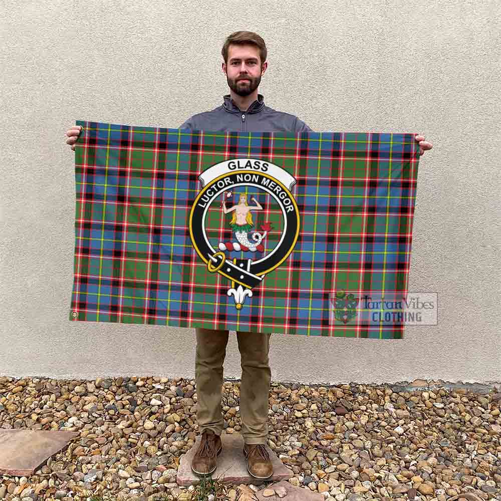 Tartan Vibes Clothing Glass Tartan House Flag with Family Crest