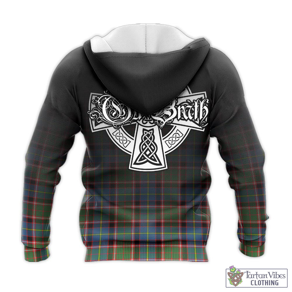 Tartan Vibes Clothing Glass Tartan Knitted Hoodie Featuring Alba Gu Brath Family Crest Celtic Inspired