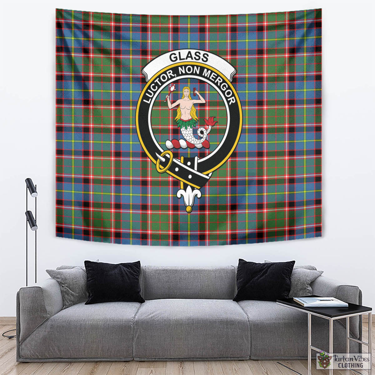 Tartan Vibes Clothing Glass Tartan Tapestry Wall Hanging and Home Decor for Room with Family Crest