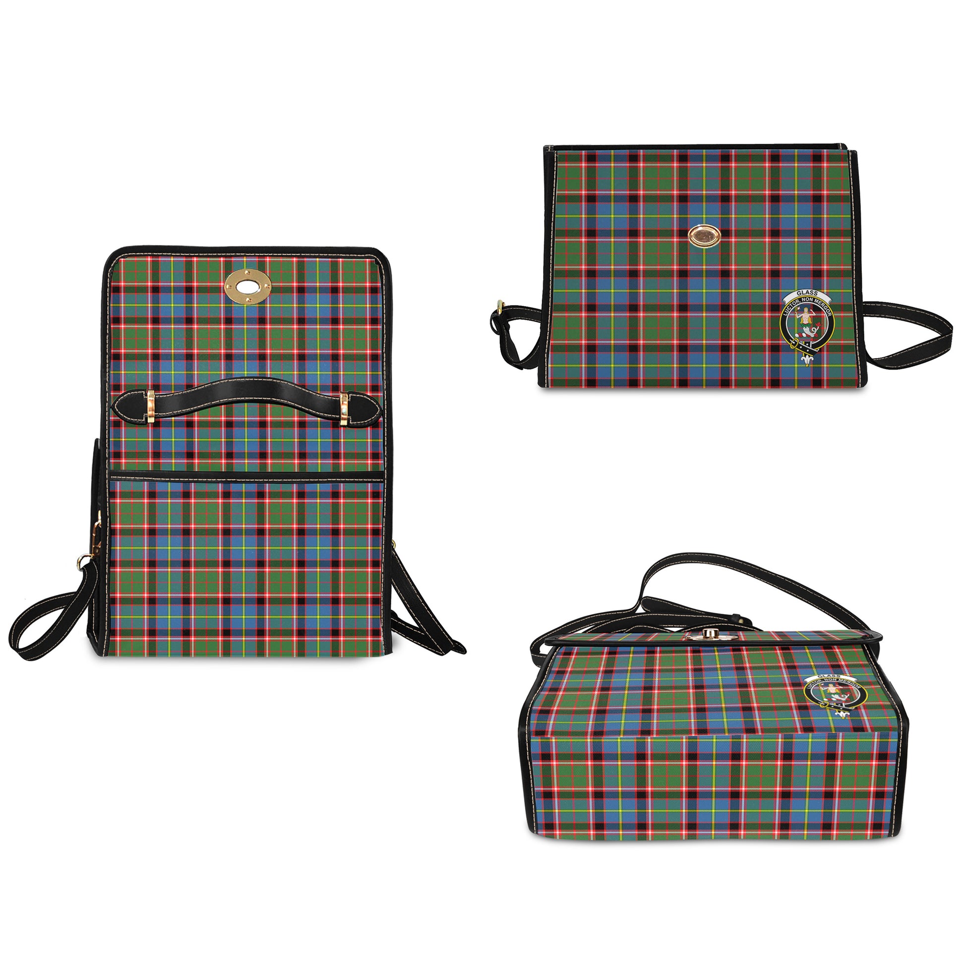 glass-tartan-leather-strap-waterproof-canvas-bag-with-family-crest