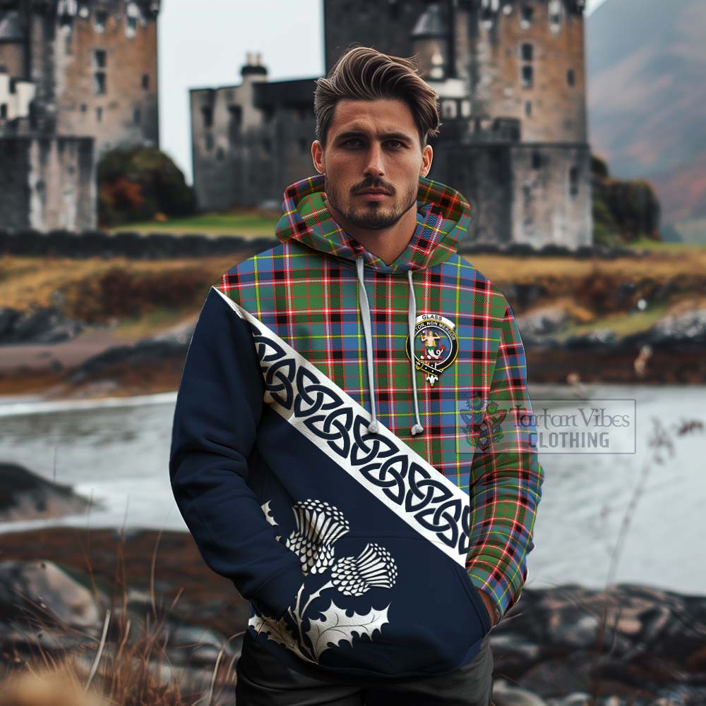 Glass Tartan Cotton Hoodie Featuring Thistle and Scotland Map - Tartan Vibes Clothing