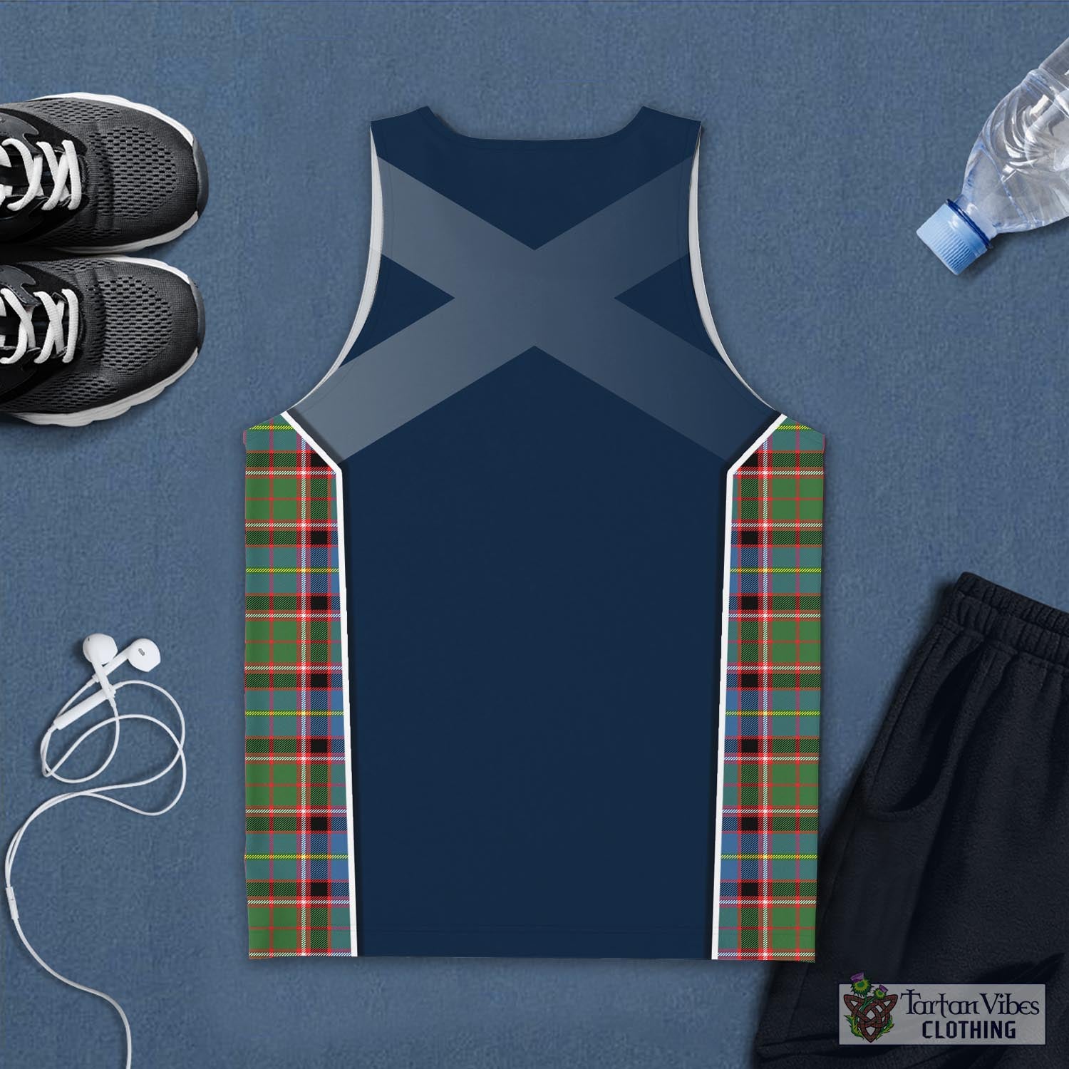 Tartan Vibes Clothing Glass Tartan Men's Tanks Top with Family Crest and Scottish Thistle Vibes Sport Style