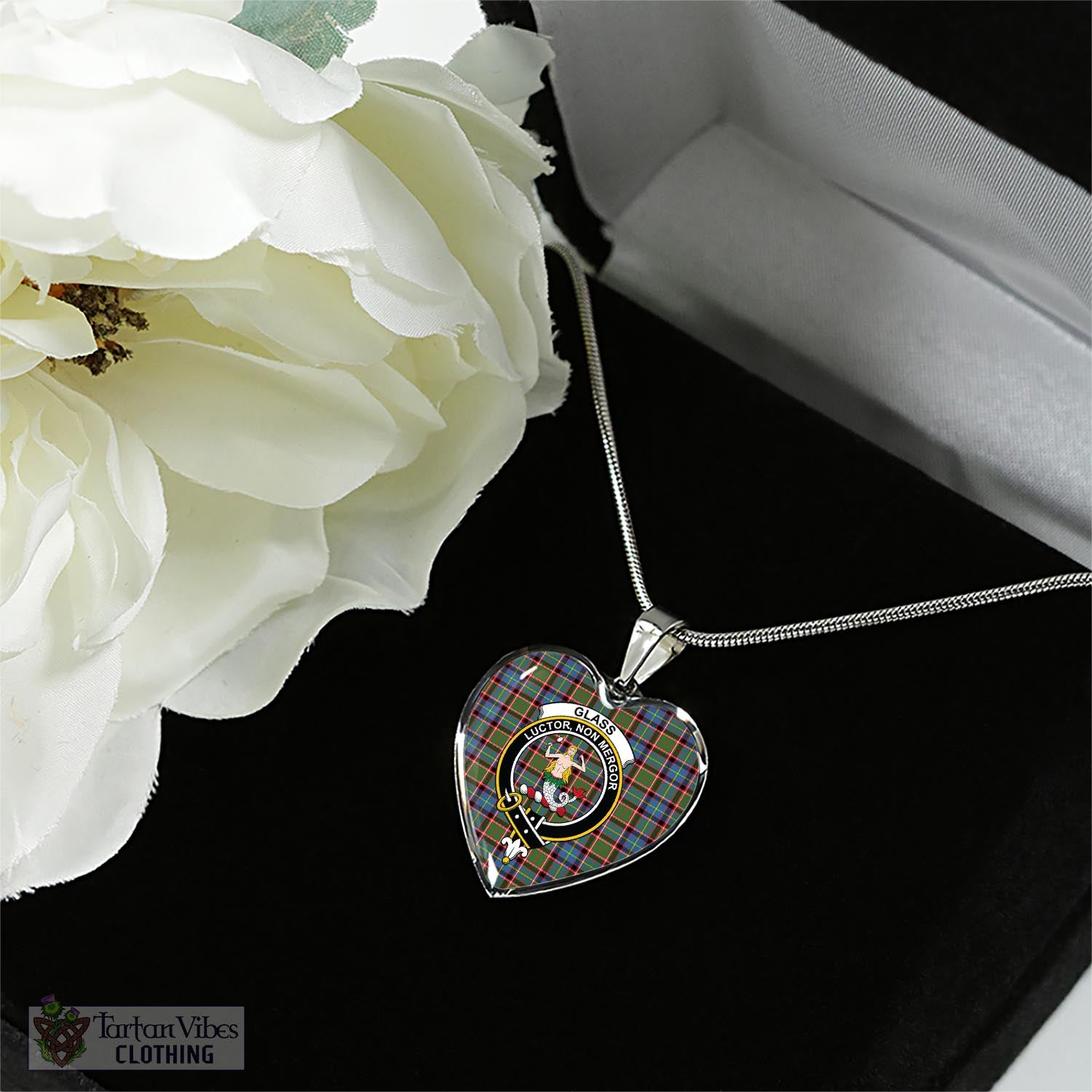 Tartan Vibes Clothing Glass Tartan Heart Necklace with Family Crest