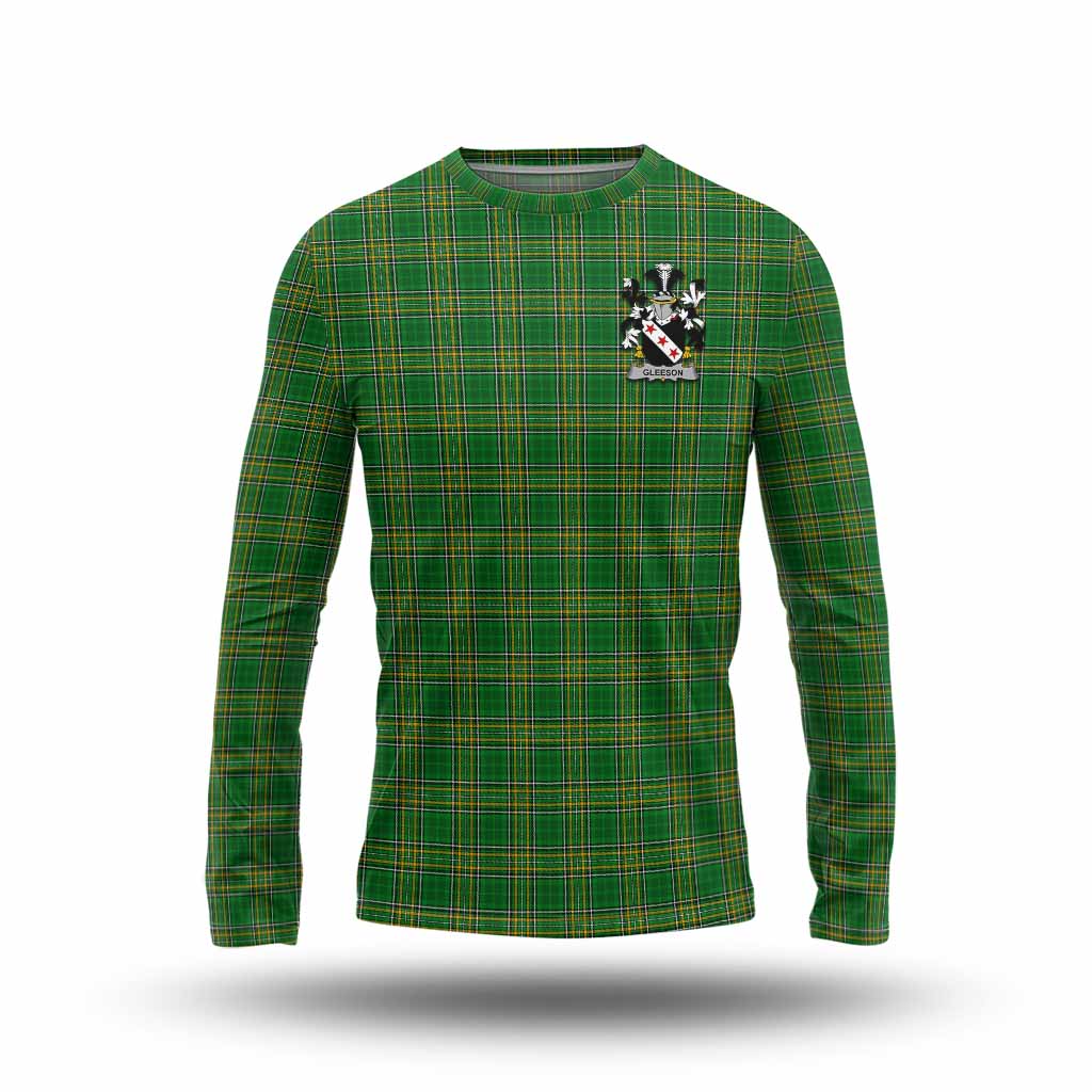 Tartan Vibes Clothing Gleeson Irish Clan Tartan Long Sleeve T-Shirt with Coat of Arms