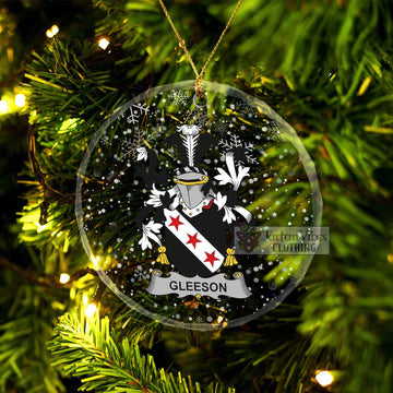 Gleeson Irish Clan Christmas Glass Ornament with Coat of Arms