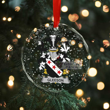 Gleeson Irish Clan Christmas Glass Ornament with Coat of Arms