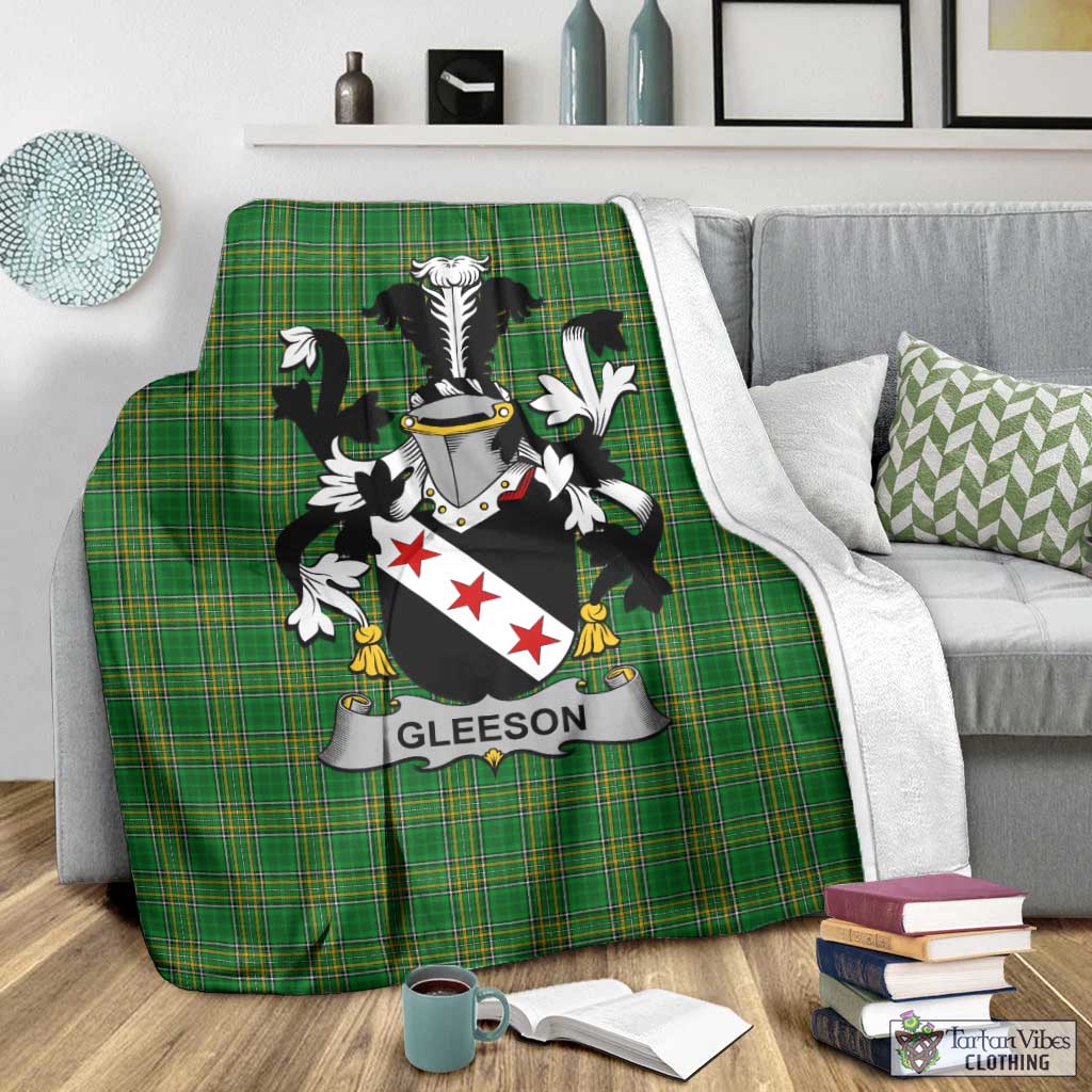 Tartan Vibes Clothing Gleeson Irish Clan Tartan Blanket with Coat of Arms