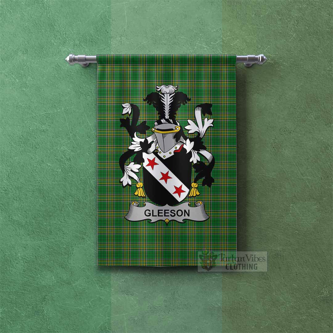 Gleeson Irish Clan Tartan Gonfalon, Tartan Banner with Coat of Arms Rectangle - Tartan Vibes Clothing