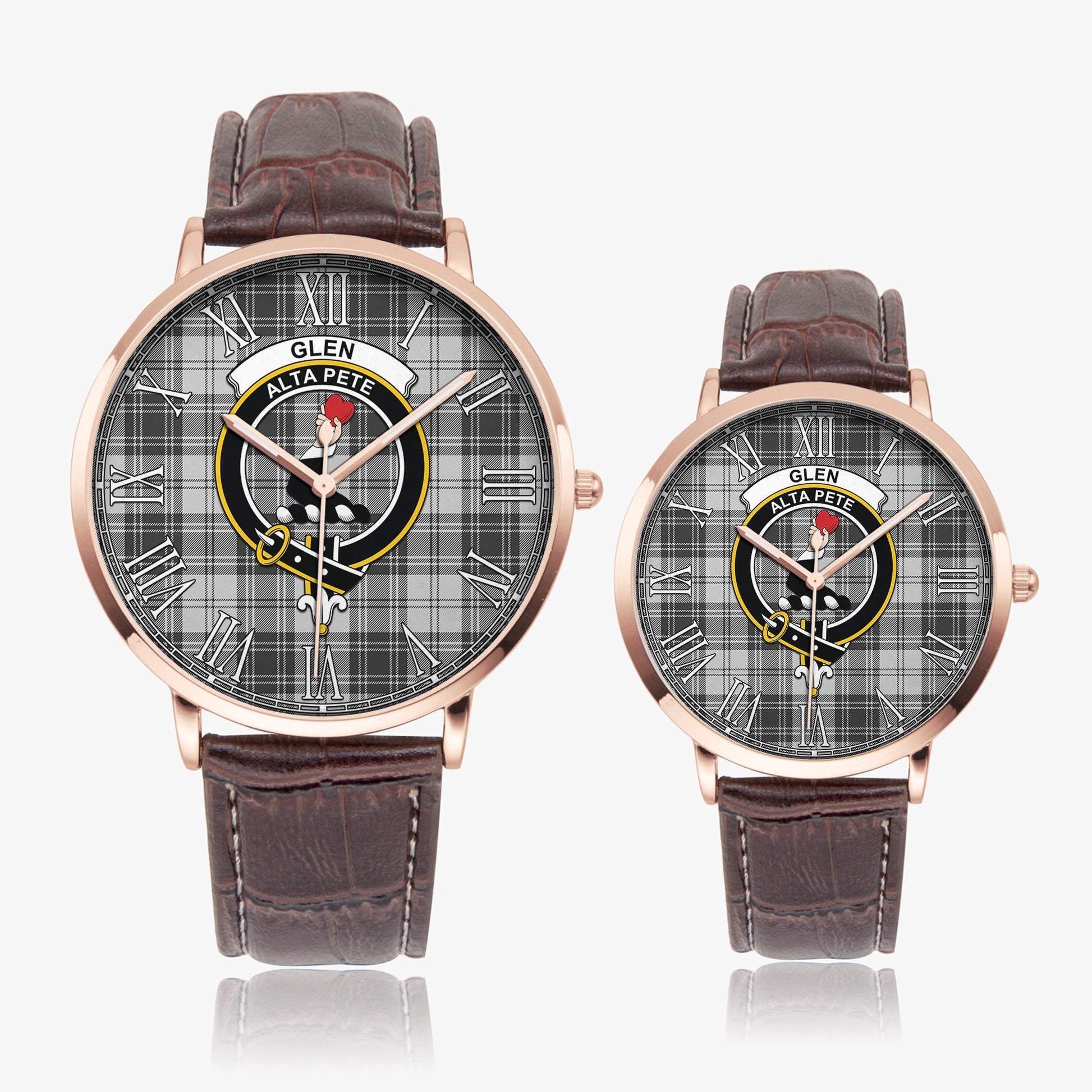 Glen Tartan Family Crest Leather Strap Quartz Watch - Tartanvibesclothing