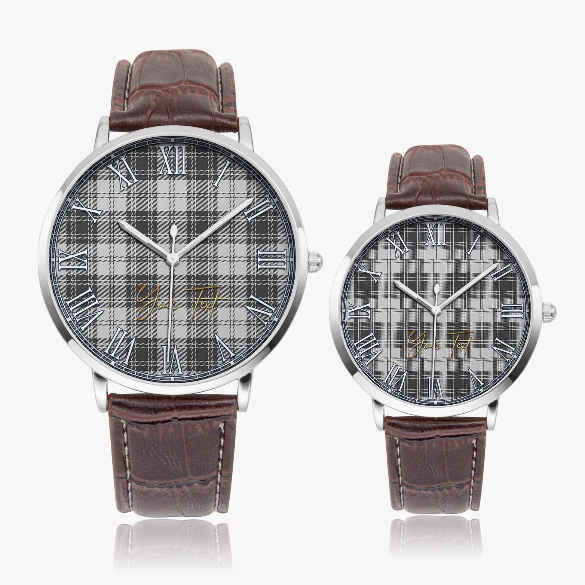 Glen Tartan Personalized Your Text Leather Trap Quartz Watch Ultra Thin Silver Case With Brown Leather Strap - Tartanvibesclothing
