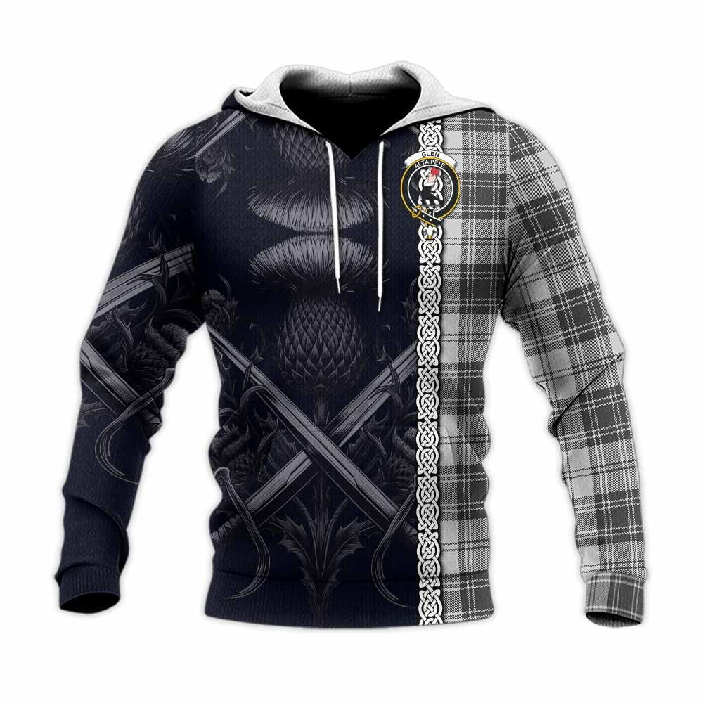 Tartan Vibes Clothing Glen Tartan Knitted Hoodie with Family Crest Cross Sword Thistle Celtic Vibes