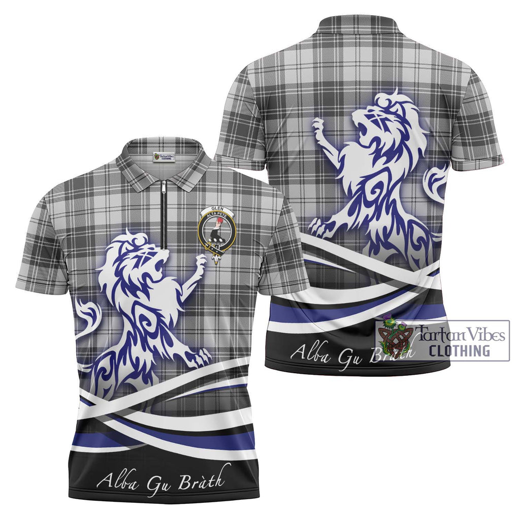 Glen Tartan Zipper Polo Shirt with Alba Gu Brath Regal Lion Emblem Unisex - Tartanvibesclothing Shop