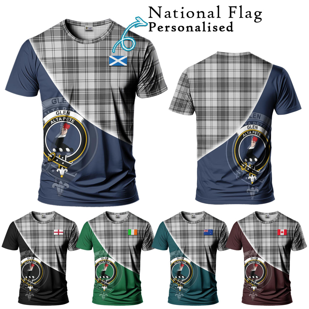 Glen Tartan T-Shirt with Personalised National Flag and Family Crest Half Style Kid's Shirt - Tartanvibesclothing Shop