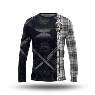 Glen Tartan Long Sleeve T-Shirt with Family Crest Cross Sword Thistle Celtic Vibes