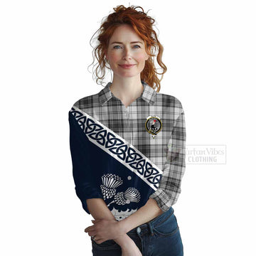 Glen Tartan Women's Casual Shirt Featuring Thistle and Scotland Map