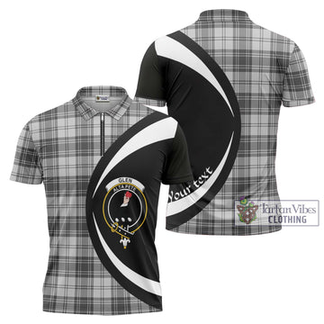 Glen Tartan Zipper Polo Shirt with Family Crest Circle Style