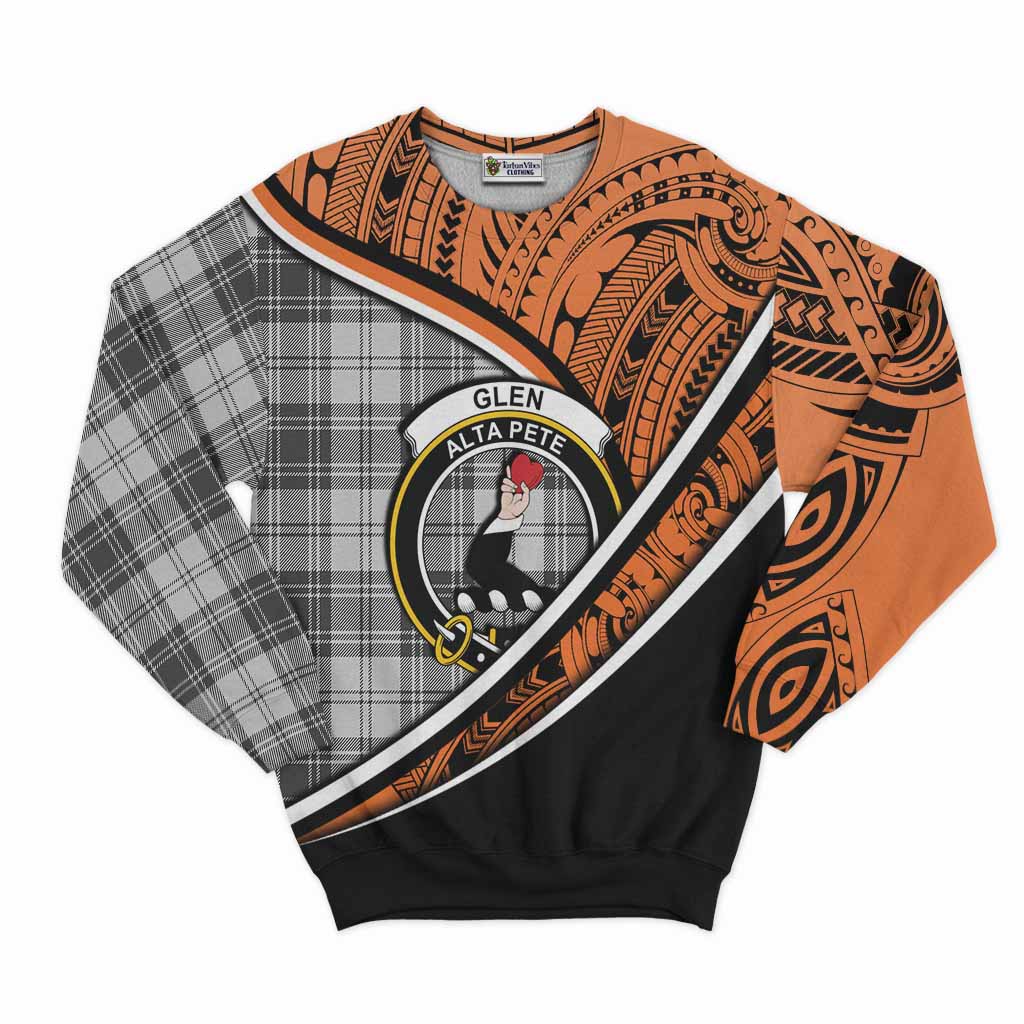 Tartan Vibes Clothing Glen Crest Tartan Sweatshirt with Maori Tattoo Style - Orange Version